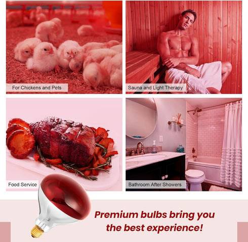 6 110V 175W Bulbs E26 Bulbs Treela Pcs Red Infrared Medium Base, Red Heat Lamp Flood Light Heat Light for Bathroom