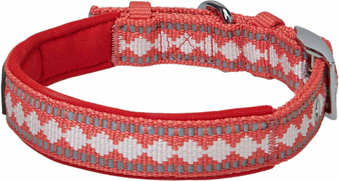 Blueberry Pet Reflective Jacquard Dog Collar - Soft & Adjustable Safety Collar - Coral, Neck 17-20.5"
