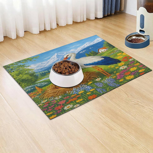 GAPWJNK Spring Bird Nesting Cute Pet Plate Mat Non Slip Pet Bowl Mat Water Absorbing Rug Placemat Fit Dogs Cats