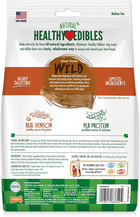 Nylabone Healthy Edibles WILD Antler Dog Chew Treats, Venison Flavor, Medium/Wolf (10 Count)