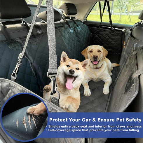 Junpee Hammock Dog Car Seat Cover for Back Seat - Waterproof and Anti-Slip Car Dog Seat Cover, with Design for Safe