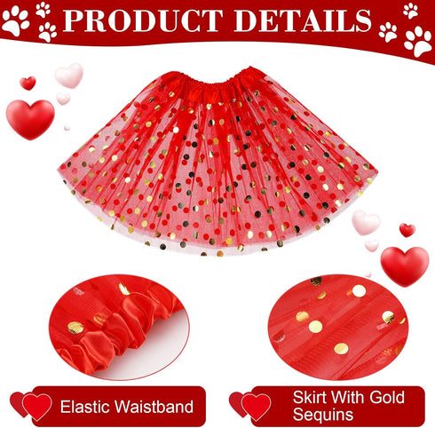 6 Pcs Valentine's Day Dog Costume Set, Including 2 Pcs Red Heart Headband, 2 Pcs Buffalo Plaid Bandana