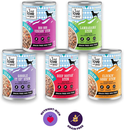 I AND LOVE AND YOU Wet Dog Food - Lambarama Stew, Lamb Recipe, Grain Free, Filler Free, 13oz Can, 12pk