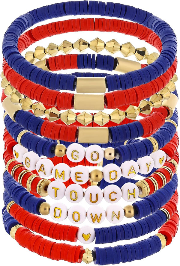 Cooluckday 10 Pack Game Day Bracelets for Women Football Stackable Charm Sports