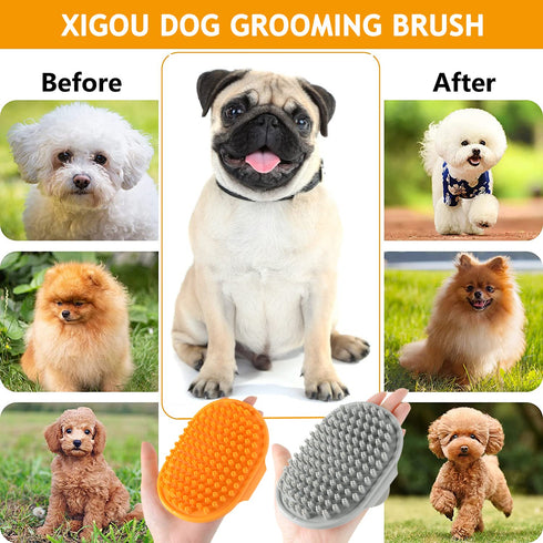 Dog Bath Brush, 2 Pcs Grooming Brush for Shedding Short Haired Dogs, Rubber Bristles for Soothing Massage