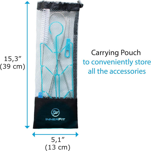 InnerFit Hydration Bladder Cleaning Kit - 5 in 1 Water Bladder Cleaning Kit for Universal Bladders - 3 Brushes - 1 Collapsible Frame - 1 Carrying Pouch