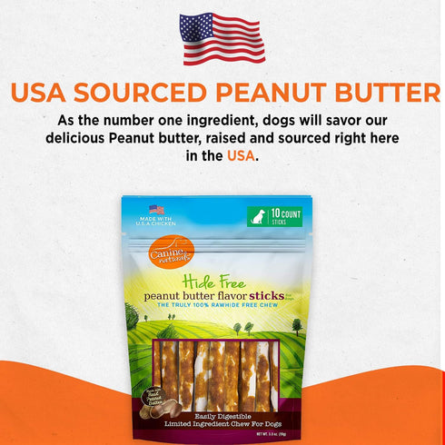 Canine Naturals Peanut Butter Chew, Rawhide Free Dog Treats - All-Natural, Easily Digestible, 10 Pack of 5 Inch Stick