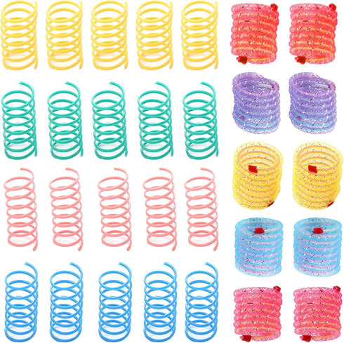 30 Pack SunGrow Cat Coil Springs, Feline Entertainment for Indoor Kitten, Plastic and Woven Colorful Wire Tube, Pet