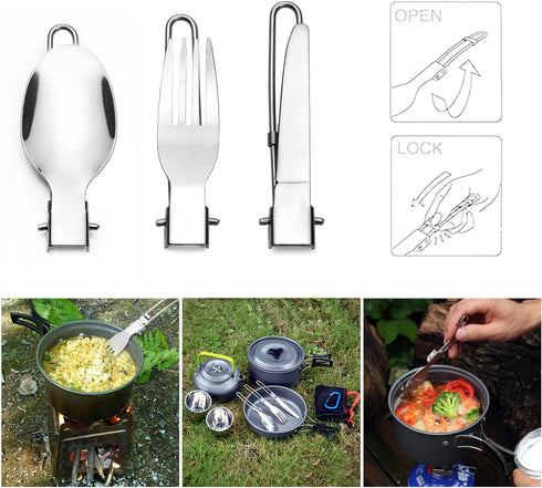 Odoland Camping Cookware Mess Kit | Lightweight Pot Pan Kettle with 2 Cups, Fork Spoon Kit for Hiking