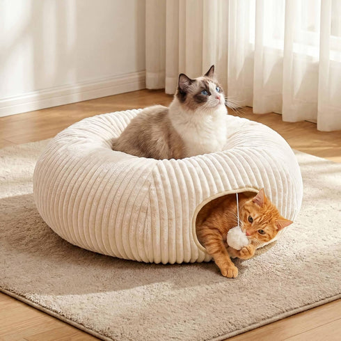 40 Cat Tunnel Bed with Pcs Interactive Cat Toys, Cat Tube with Kitten Toys for Indoor Kittens, Collapsible Play Tunnel