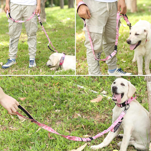 Hotsky Tactical Dog Leash Heavy Duty for Medium Large Dogs, 4-6FT Bungee Shock Absorbing with Padded Double Handle,