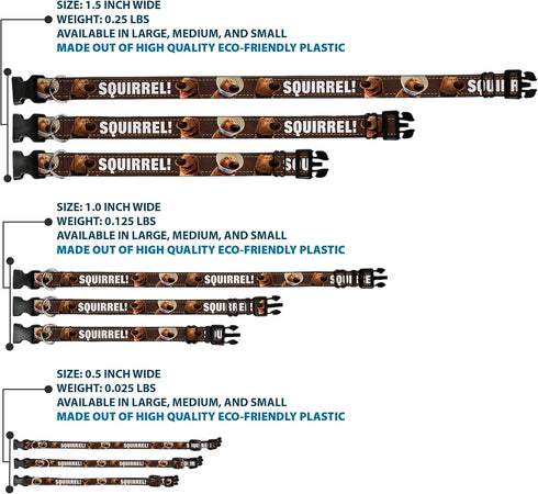 Buckle-Down Plastic Clip Collar - Dug 3-Poses/SQUIRREL! - Brown/Yellow/White, 1" Wide, Fits 9-15" Neck - Small