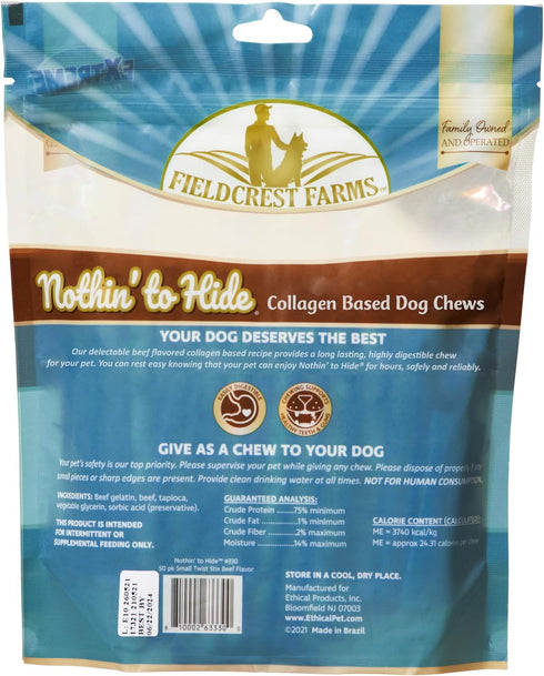 Fieldcrest Farms 15lbs, 50 Nothin' to Hide Twist Stix, Beef Flavor, Easily Digestible, Supports Skin, Coat, Joints