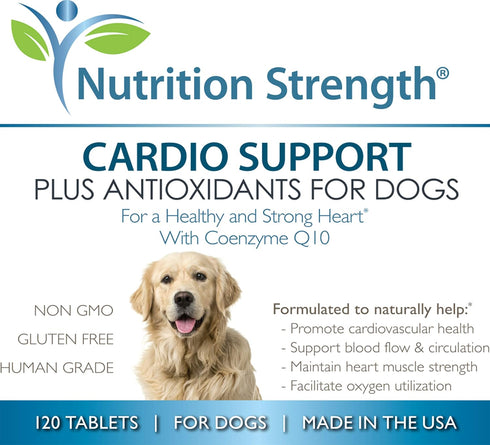 Cardio Support for Dogs with L-Carnitine, L-Taurine, Coenzyme Q10, Vitamin E, 120 Chewable Tablets