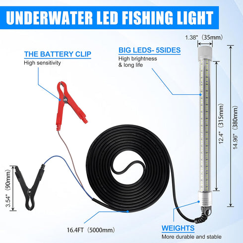 80W 40000Lumens 12V AGOOL Underwater Fishing Light Super Bright LED Green Fishing Light Submersible Fish Bait Finder