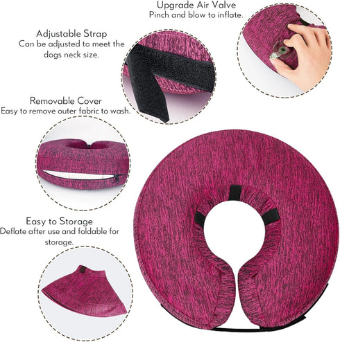 MIDOG Dog Cone Collar - Inflatable Neck Donut Collar Alternative for Small Medium Large Dogs and Cats (Rose, M)