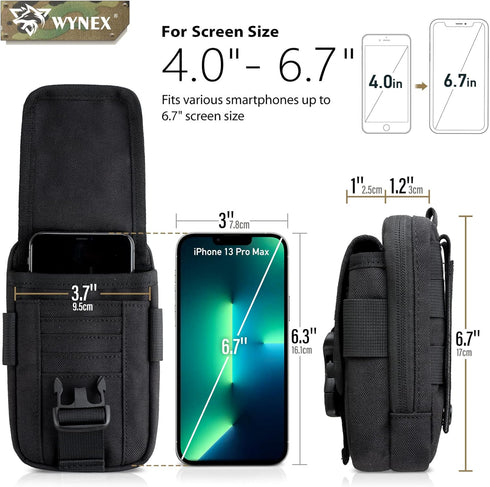 WYNEX Tactical Compass Phone Pouch - Large Molle Smartphone Holster Case with Carabiner