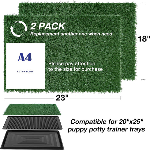 23 18 Inches 2 Packs GLOBREEN Dog Grass Pee Pad - x Replacement Artificial Grass Patch for Dogs Potty Tray, Reusable