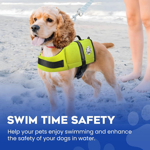 Paws Aboard Dog Life Jacket - Adjustable, Reflective, Comfortable Swim Vest for Dogs, XX-Small to Extra Large (Neon