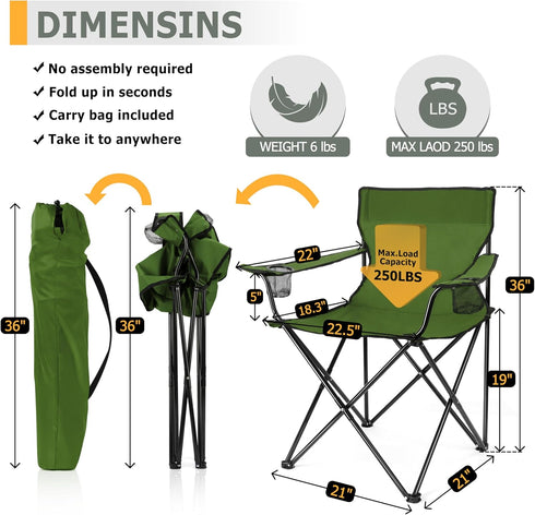 Joyfair Portable Camping Chair, Outdoor Lawn Folding Chairs for Adults, Heavy Duty Large Foldable Chairs for Beach