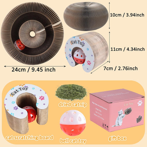 Magic Organ Cat Scratching Board, Durable Cardboard Cat Scratcher, Multi-Purpose with Toy Bell Ball and Catnip