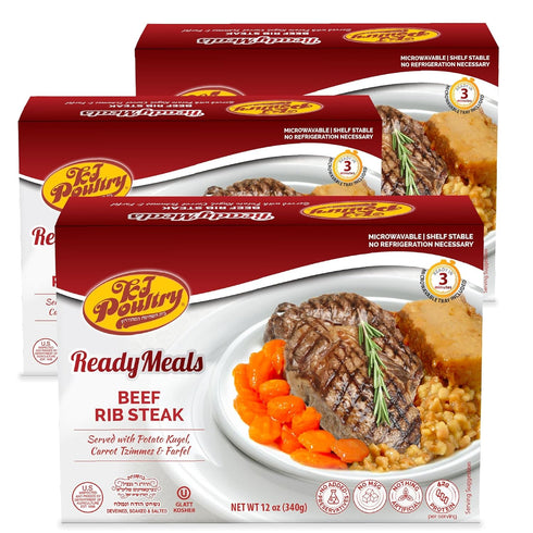 KJ Poultry Kosher Ready Meals - Beef Rib Steak & Kugel, MRE