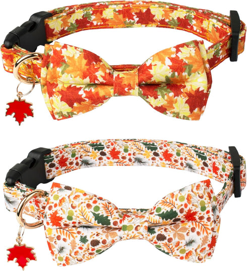 ADOGGYGO Fall Dog Collar with Bow - Adjustable Thanksgiving Collars with Removable Bowtie for Small Medium Large Dogs