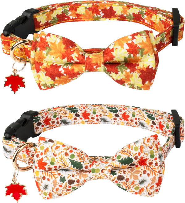 ADOGGYGO Fall Dog Collar with Bow - Adjustable Thanksgiving Collars with Removable Bowtie for Small Medium Large Dogs