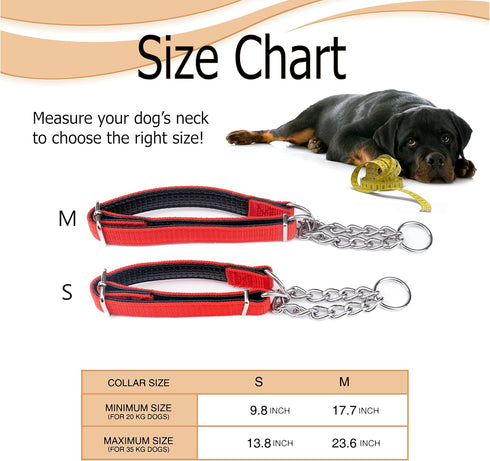 Reflective Martingale Dog Collar - Stainless Steel Chain Trainer Collar for All Breeds, Convenient Sizing