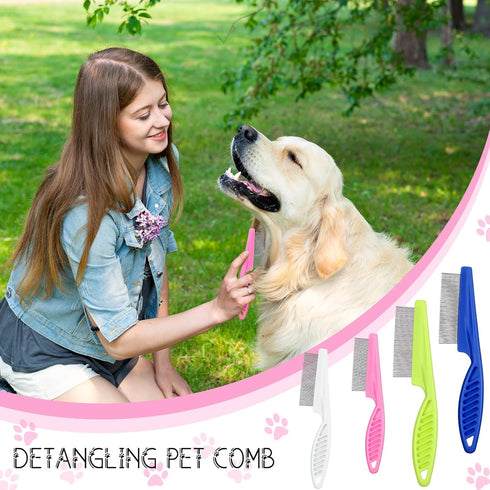 10 2 Pcs Flea Comb for Dogs and Cats Flea Remover Tool with Stainless Steel Metal Teeth for Detangling Grooming Kit