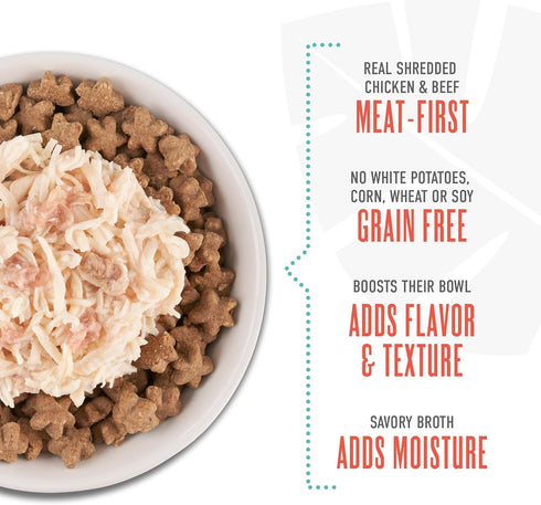 2.1 oz. (12 Count) (Pack 2) Tiki Dog Born Carnivore Protein Booster Dog Food Topper, Chicken and Beef Recipe in Broth