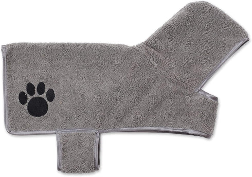 Bone Dry Pet Robe Collection, Embroidered Microfiber Bath Robe for Dogs & Cats, Small, Gray