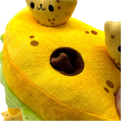 Mister Taco Cat Dog Toy Funny Cute Mexican Food Stuffed Chew Toy with Puzzle Treat Compartments and Reattachable Covers