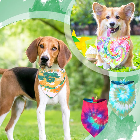 50 Summer Silkfly Pcs Tie Dye Dog Bandanas Bulk Pet Scarf Grooming Salon Triangle Washable Dog Bib Kerchief for Large