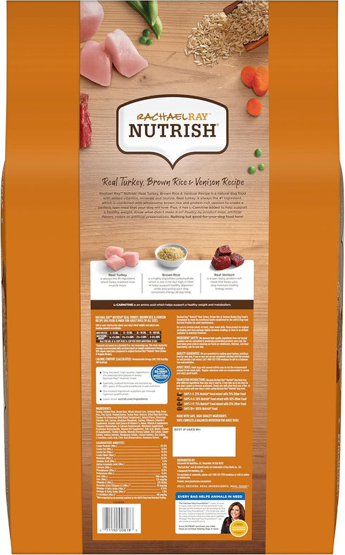 Rachael Ray Nutrish Dry Dog Food, Turkey, Brown Rice & Venison Recipe for Weight Management, 26 Pounds