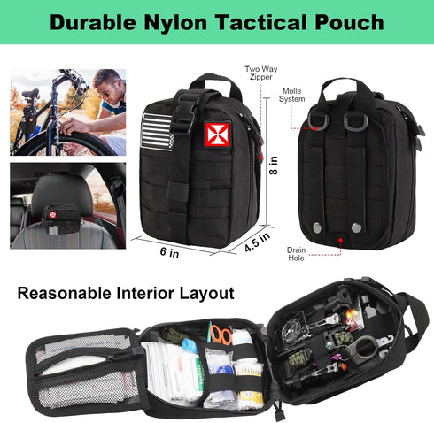 Survival Kit First Aid Gear Tools, Trauma Kit with Molle Pouch for Outdoor, Camping, Hunting, Hiking, Home
