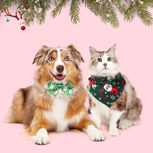 Christmas Adjustable Dog Ties Set - 85 Pcs Includes Bow Tie, Neckties, Flower Bowknot, Bandana, Scarf for Xmas Puppy Cat