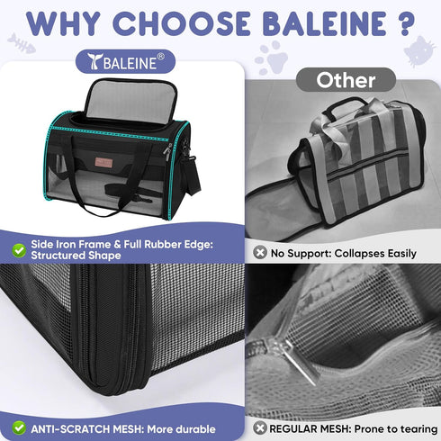 15 Lbs, 17"x11"x11") BALEINE Cat Carrier, Puppy Dog Carrier for Small Medium Pets Up to Soft-Sided Dog Travel Bag