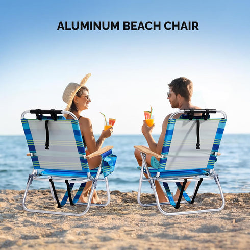 13" Backpack 3-Position VINGLI Aluminum Beach Chair Tall Beach Chairs for Adults, Portable with Adjustable Straps