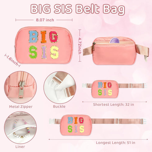 4PCS Set Pack, Big Sister Gifts for Girls Big Sister Gift with Cap, Fanny Water Bottle & Bracelet Birthday Present
