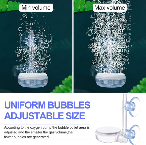 Quiet Aquarium Air Stone Fish Tank - 2 Pieces Nano Air Stone Kit with Control Valve and Suckers for Hydroponic