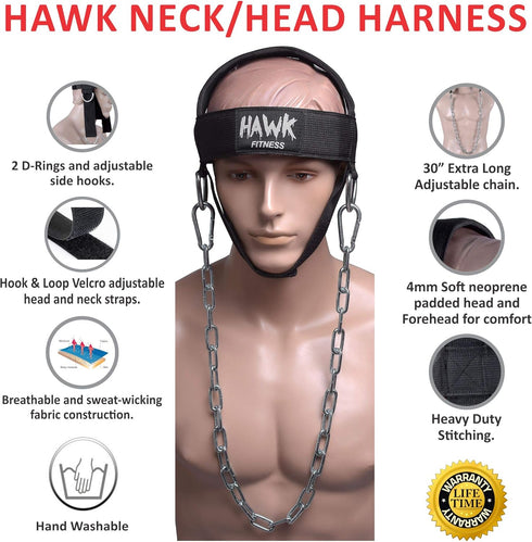 Neck Harness for Men and Women - Adjustable Neck Strap with 30" Steel Chain for Weight Lifting Up to 150 lbs