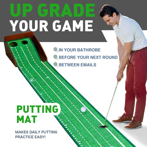 TiwisiTe Putting Green Indoor, Putting Mat with Automatic Ball Return - Solid Wood Structure No Humping, Suitable