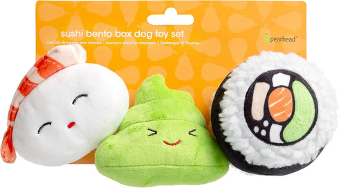 Pearhead Sushi Plush Toys, Durable Squeaky Dog Toy Set, Soft Chew Toys, Gifts for Pet Owners, Set of 3