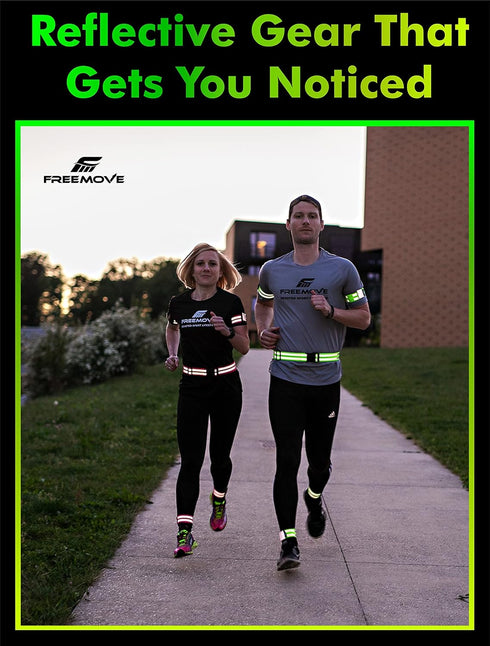 FREEMOVE Reflective SASH with 2 Bands or Reflective Runners Waist Belt with 4 Arm Bands for Visibility & Safety