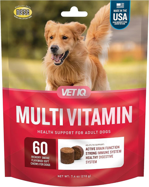 VetIQ Multivitamin Supplement for Dogs, Supports Brain Function, Immune System, Hickory Smoke Flavor, 60 Count