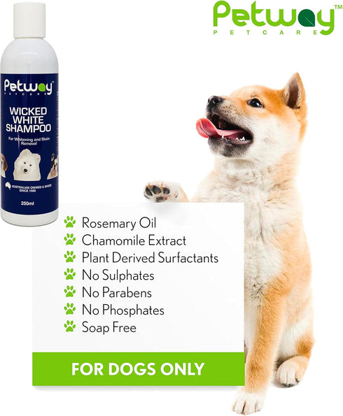 Petway Petcare Wicked White Whitening & Stain Removal Shampoo for Dogs - Deep Cleanse, 250ml
