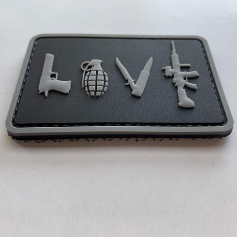 uuKen Tactical Gear Love Symbol Sign Tactical PVC Patch with Hook Fastener Backing (Black and Grey)