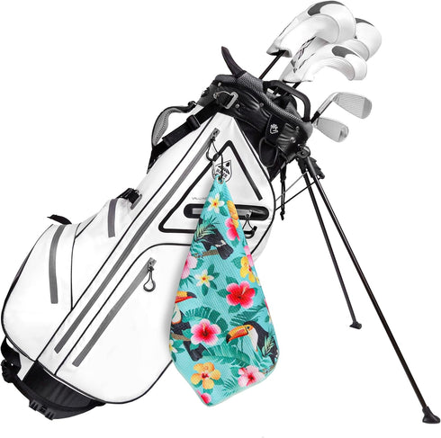 Fun Golf Towel Set of 2, Microfiber Waffle and Ball Towels for Golf Bags, Tropical Toucan Bird Accessories