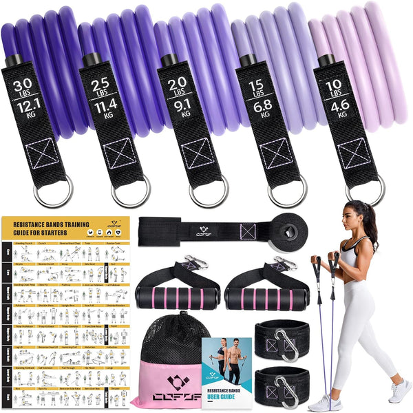 Resistance Bands with Handles for Women, 5 Level Workout Bands for Physical Therapy, Yoga, Pilates